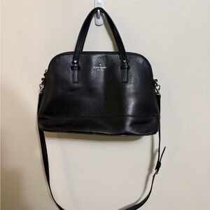 Kate Spade Black Pebbled Leather Dome Handbag Purse With Detachable Strap